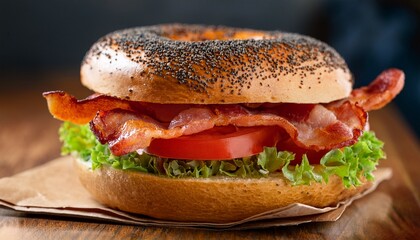 classic blt bagel sandwich with bacon lettuce and tomato