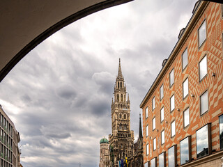 Iconic New Town Hall Tower In Munich With Ornate Gothic Architecture: Majestic Landmark Rising...
