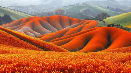 Terraced fields orange crops landscape rural scenery
