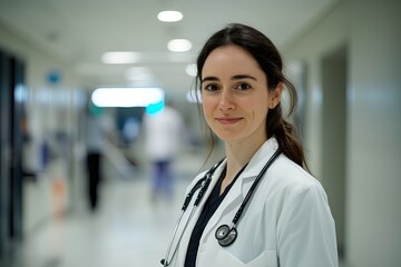 Portrait of a confident young female doctor with a stethoscope