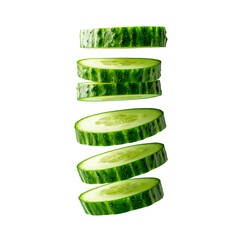 Stacked cucumber slices against black background