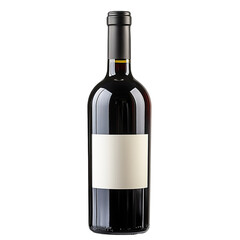Front view of a Sicilian wine bottle with a white blank label, studio shot, isolated on a white background