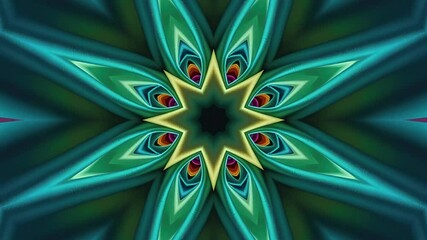 A mesmerizing 4K seamless loop of abstract kaleidoscope patterns with dynamic light effects.