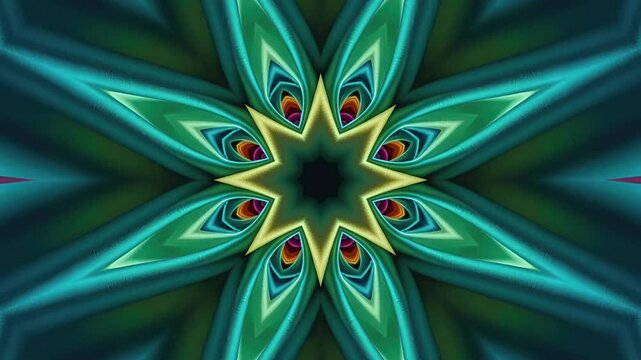 A mesmerizing 4K seamless loop of abstract kaleidoscope patterns with dynamic light effects.
