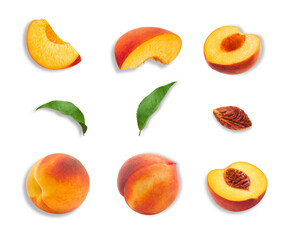 peach fruits assortment isolated on transparent background