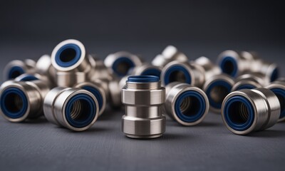 Metallic pipe connectors with blue rubber seals for plumbing and industrial use