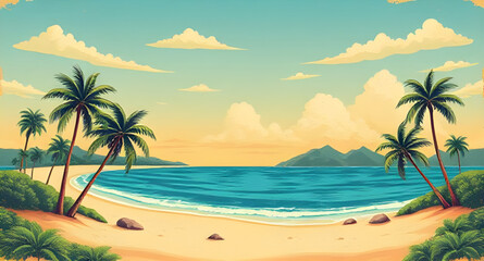 tropical beach, palm trees, beach landscape, tropical paradise, seaside view, ocean shoreline, sandy beach, turquoise water, tropical sunset, island beach, beach horizon, palm tree silhouette, beach v