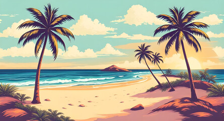 tropical beach, palm trees, beach landscape, tropical paradise, seaside view, ocean shoreline, sandy beach, turquoise water, tropical sunset, island beach, beach horizon, palm tree silhouette, beach v