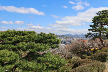 View of the mountains from Kenrokuen garden