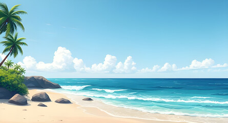 tropical beach, palm trees, beach landscape, tropical paradise, seaside view, ocean shoreline, sandy beach, turquoise water, tropical sunset, island beach, beach horizon, palm tree silhouette, beach v