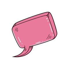 Hand drawn pink speech bubble with dark outline isolated on white background