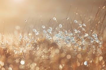 Fluffy wet grass in the sunny meadow. Tussock cotton grass.