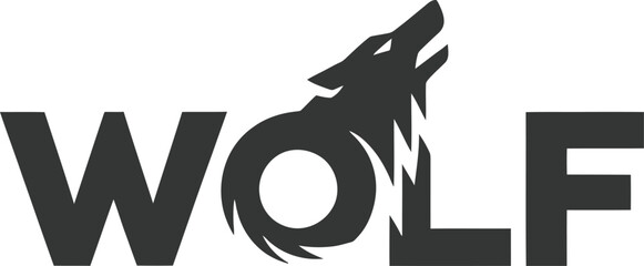 Bold black word "WOLF" with a stylized wolf head howling upwards integrated into the letters. The design is modern and depicts strength. © fasihab37