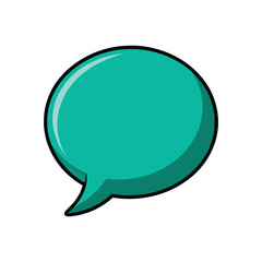 Teal speech bubble with black outline isolated on white background