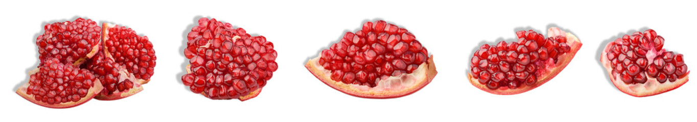 pomegranate segments isolated on transparent background.