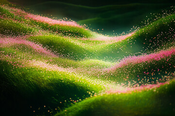 Grasses turning green and small flowers covering the field, generated AI