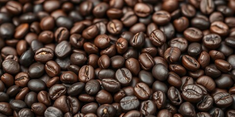 Fototapeta premium Dark roasted coffee beans, close-up, rich texture, arabica, texture
