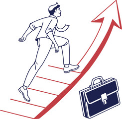 Businessman Climbing Up Growth Arrow &ndash; Career Progress and Success Concept Vector Illustration