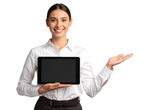 Manager giving presentation with digital tablet, transparent background, for tech - Powered by Adobe