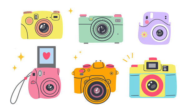 Camera icon set flat camera icons photo snapshot capture photograph shutter flash digital app modern minimalist symbol outline vector graphic icon flat style isolate on white .