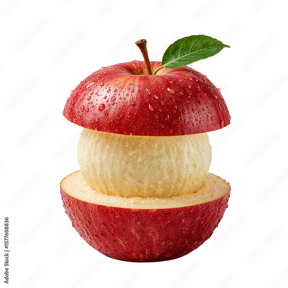 Poster deconstructed red apple with creamy center on transparent field - a culinary creation