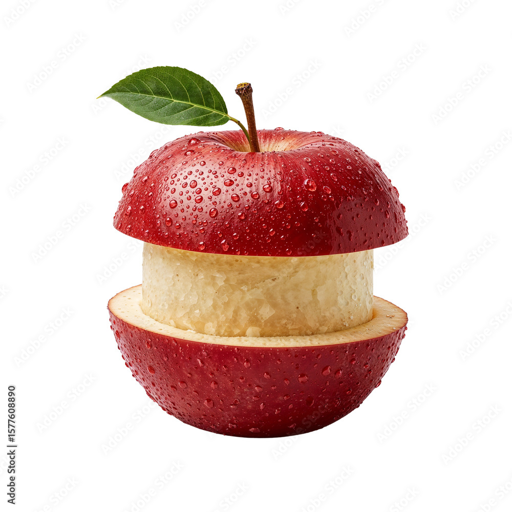 Poster deconstructed apple structure with internal creamy texture on transparent space