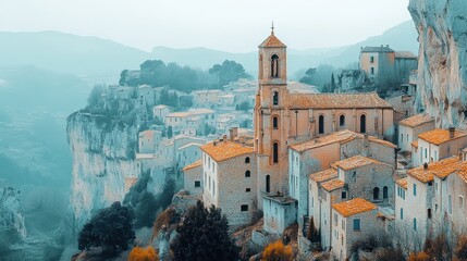 Ancient village nestled in a cliffside valley
