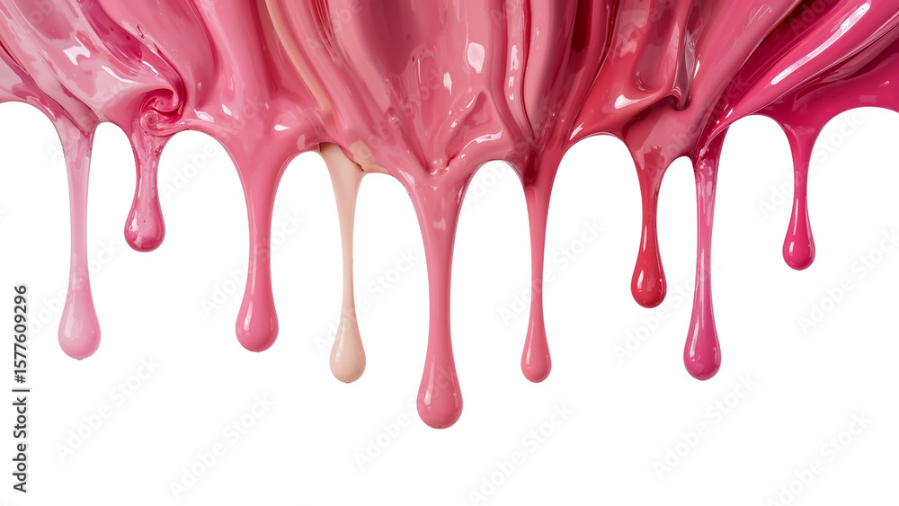 Poster glossy pink liquid cascading down, creating a mesmerizing swirl pattern on an isolated transparent