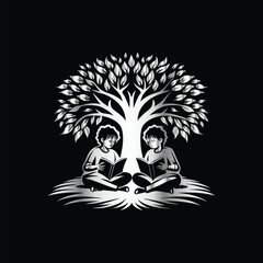 Serene Hammock Escape: Relaxing Book Reading Vector Logo for Literary Enthusiasts. Literary Bliss: Relaxing in a Hammock with a Book Vector Logo Design.