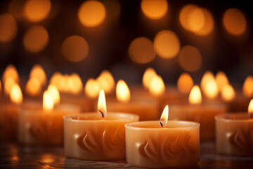 candles burning in the dark with blurred background