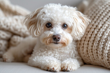 dog Bichon frise curly-haired, selective focus