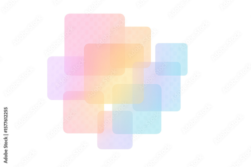Poster modern abstract design with overlapping rounded squares in pastel colors on a transparent background