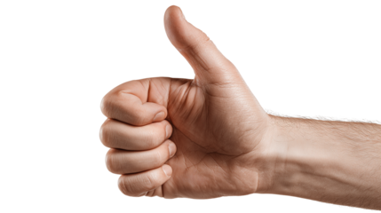 Human hand thumbs up gesture, used as a symbol of support and approval, on a transparent background, suitable for business and social designs