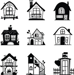Cute house vector set illustration collection of houses building design architecture home real estate town