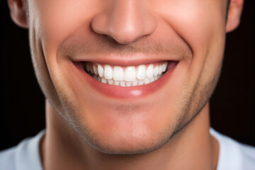 man smile in close-up, white well groomed teeth