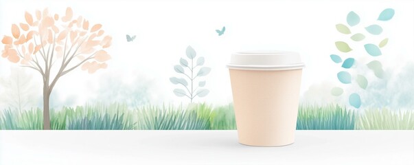 Coffee cup in tranquil nature setting soft focus outdoor environment serene viewpoint refreshing concept