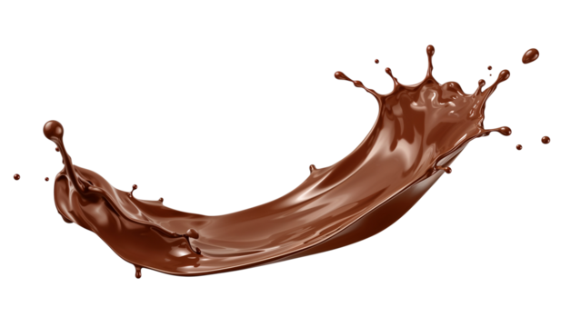 Dynamic chocolate cascade, isolated against pure transparency, showcasing fluid motion and rich