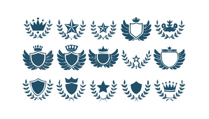 Fototapeta premium Collection of heraldic shields with crowns stars and laurel wreaths vector set