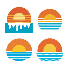 Fototapeta premium Retro with sun dipped in sea background 