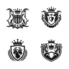 Fototapeta premium royal crest goat holding shield and crown, isolated on white background