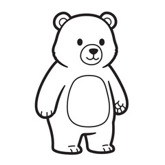 Adorable black and white illustration of a standing teddy bear on a white background
