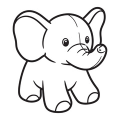 Fototapeta premium Adorable cartoon elephant in simple black and white outline for coloring pages