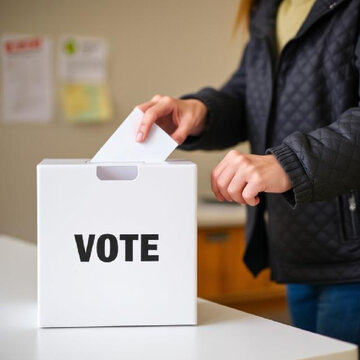 Persona votando metiendo una papeleta en una urna