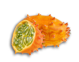 kiwano melon, horned melon cut on transparent background