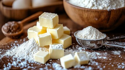 Buttery cubes, flour, and eggs