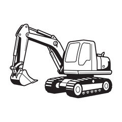 Naklejka premium Black and white illustration of a detailed and modern excavator on a white background