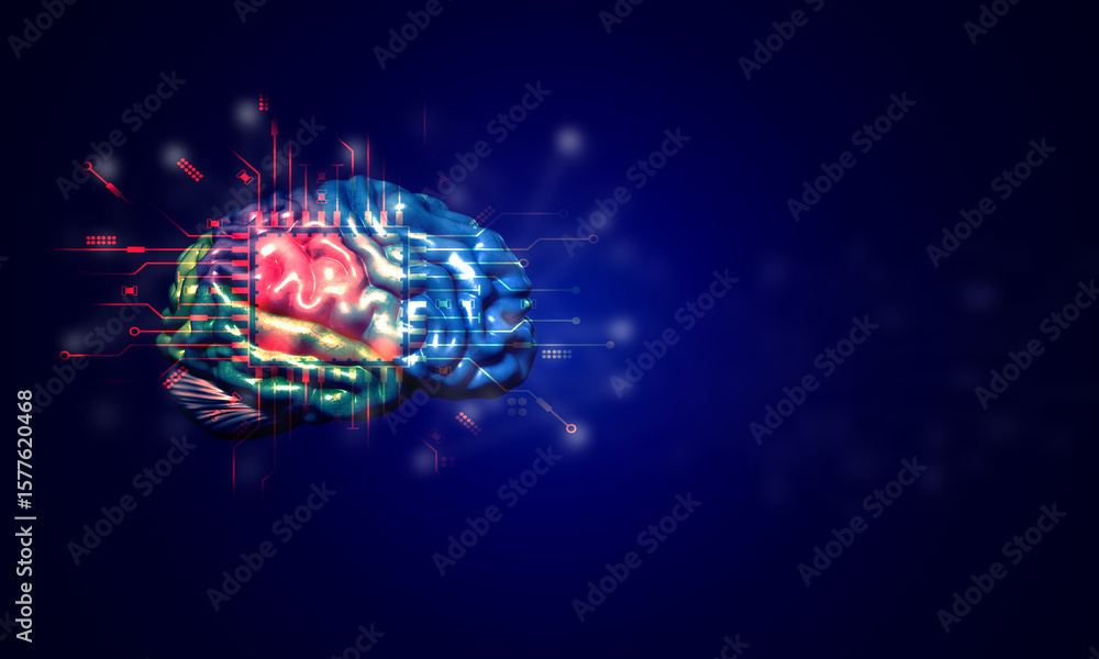 Poster brain ai artificial intelligence science technology innovation datum futuristic digital network huma