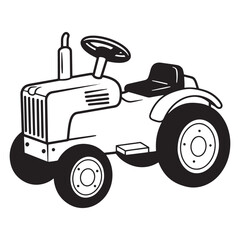 Black and white illustration of a detailed vintage tractor on a white background