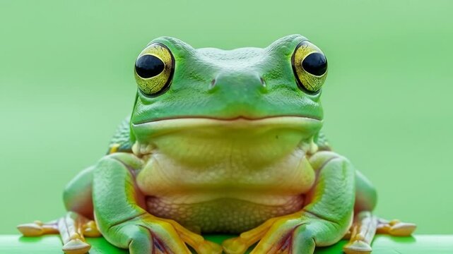 Excited 3D Character of a Frog Mid-Air Over a Pond