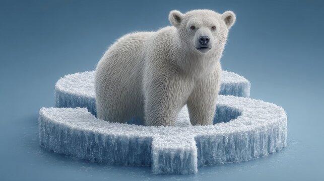 Polar bear on a melting iceberg shaped like currency amidst financial crisis america stock trading and global marketing challenges
